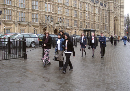 Walking across to the Houses of Parliament